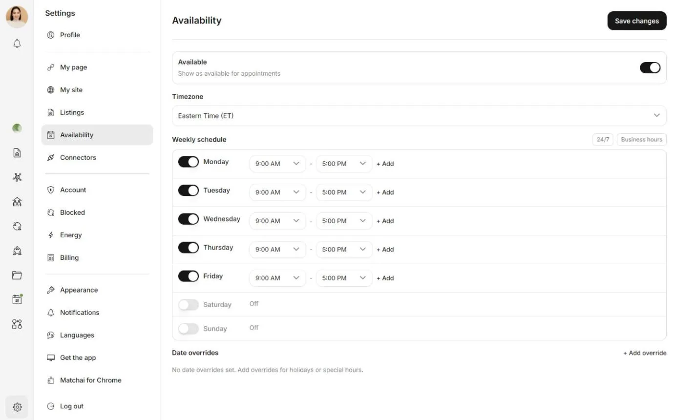 Your weekly availability