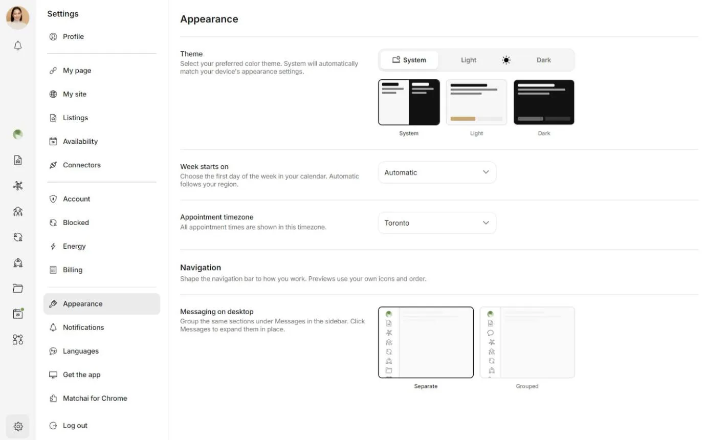 Language and theme settings