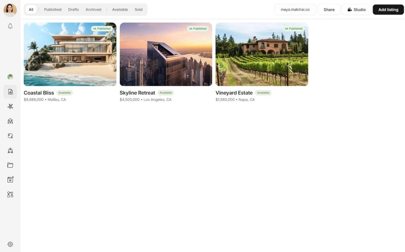 Your listings in the workspace