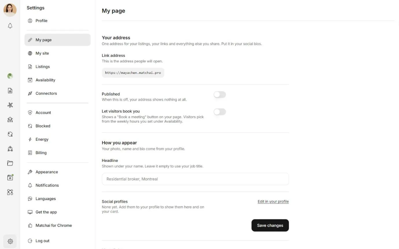 La configuración de Mi página