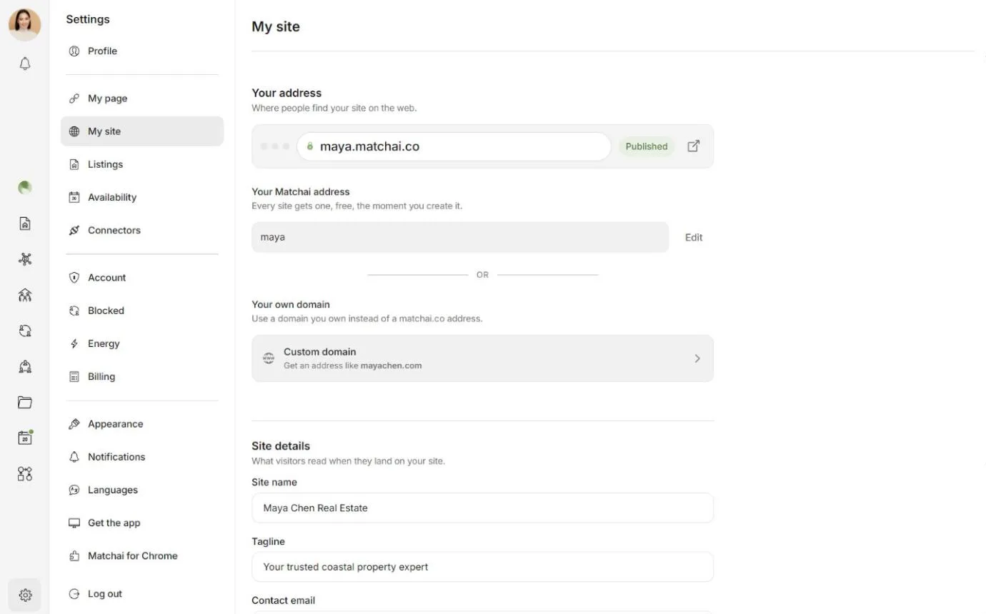The My site settings